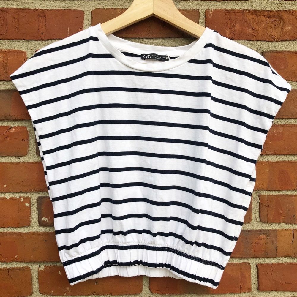 Zara Striped Dolman Sleeve Crop Tee with Elastic Waist